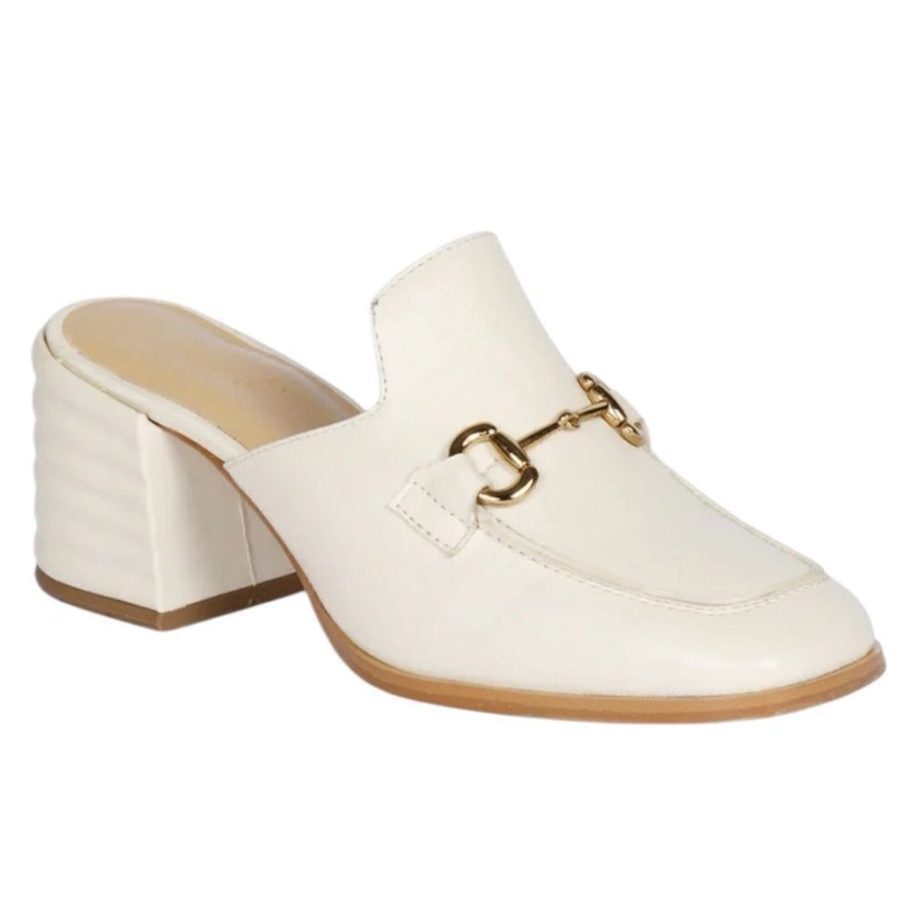 Saint G Jasmine Block Heel Mule Off White Leather Bit Detail Size 11